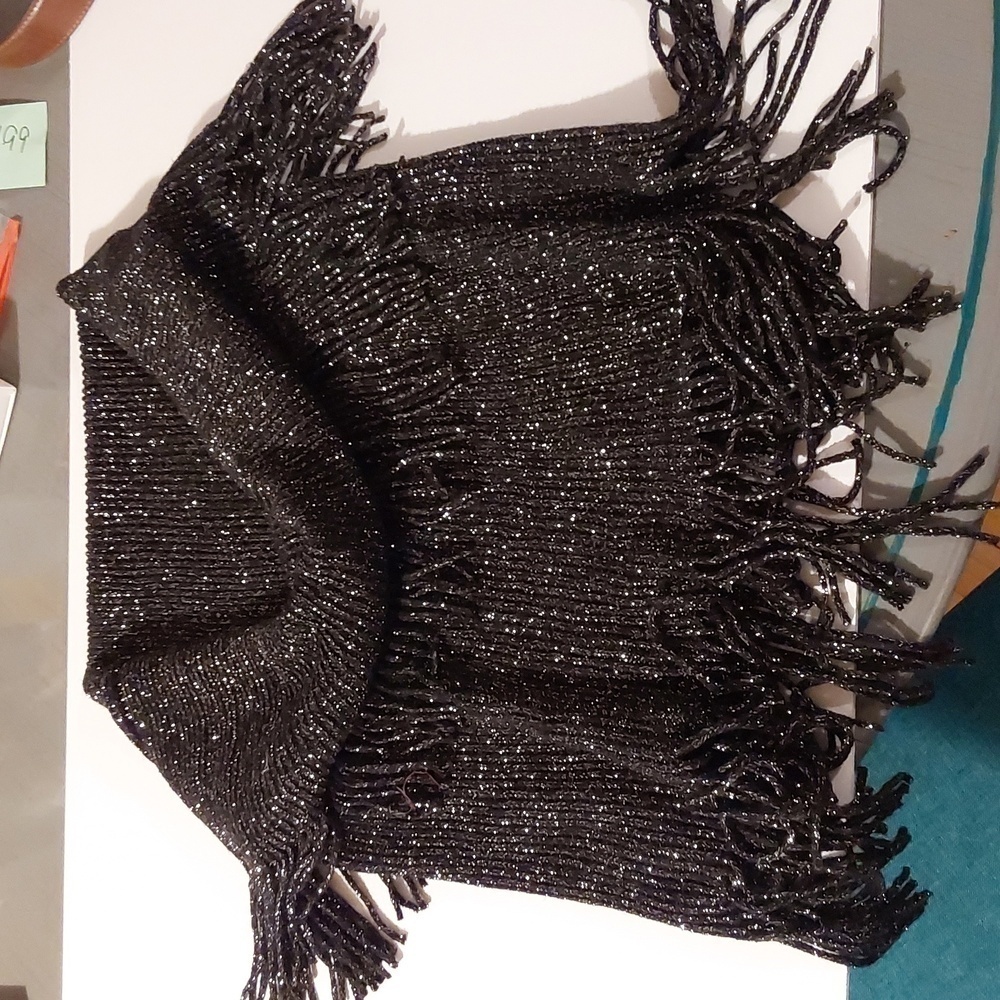 Inc. Black Metallic Full Sparkle Infinity Dress Scarf W/Fringe Edgy Bling Mod!